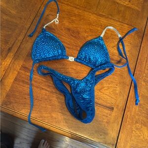 Blue Sequin Bikini Set IFBB Body Building Suit
